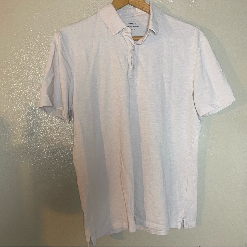 Vince Men’s Light White Slub Polo Size Medium 100% cotton minimalist preppy